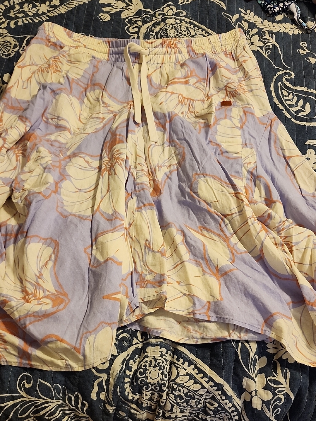 Peace Love World Fun Floral Drawstring Skirt - Lavender And Cream